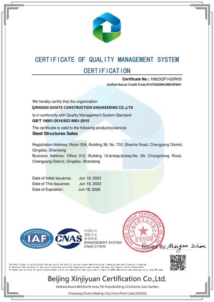 China QINGDAO GUSITE CONSTRUCTION ENGINEERING CO.,LTD certificaciones